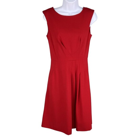 Calvin Klein Women 2 Little Red Dress Sleeveless Pockets Fit & Flare Career Wear - Picture 2 of 16